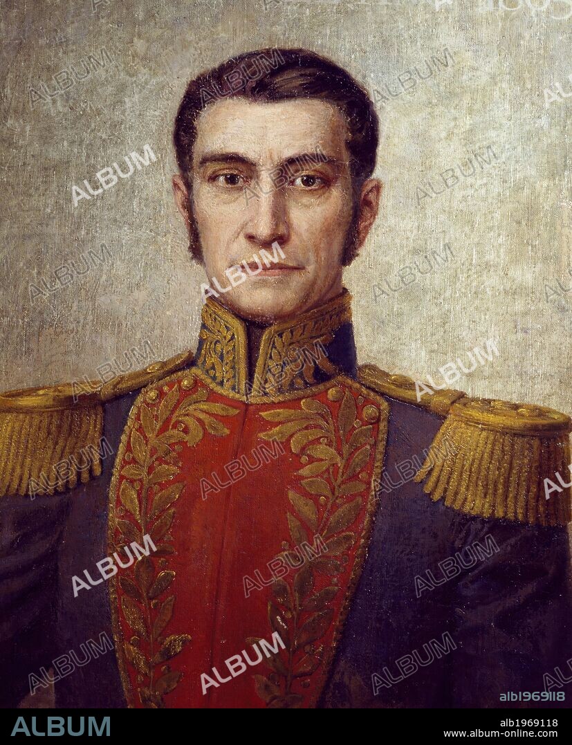 Portrait of Rafael Urdaneta (1788-1845), Venezuelan general and patriot. Spanish-American wars of independence, Venezuela, 19th century.
