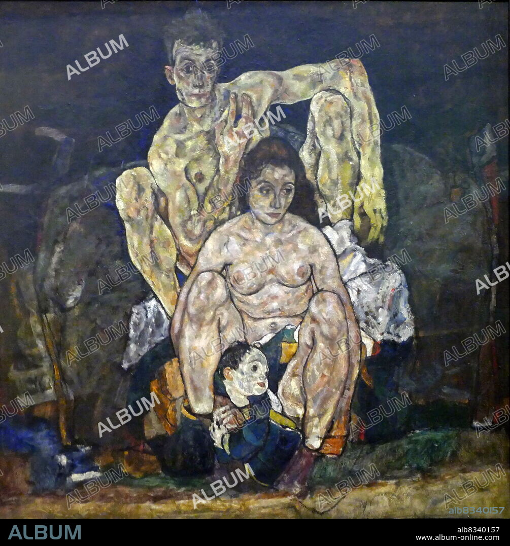 The Family, 1918, oil on canvas by Ego Schiele. Egon Leo Adolf Ludwig Schiele (12 June 1890 - 31 October 1918) was an Austrian Expressionist painter. A protege of Gustav Klimt, Schiele was a major figurative painter of the early 20th century.