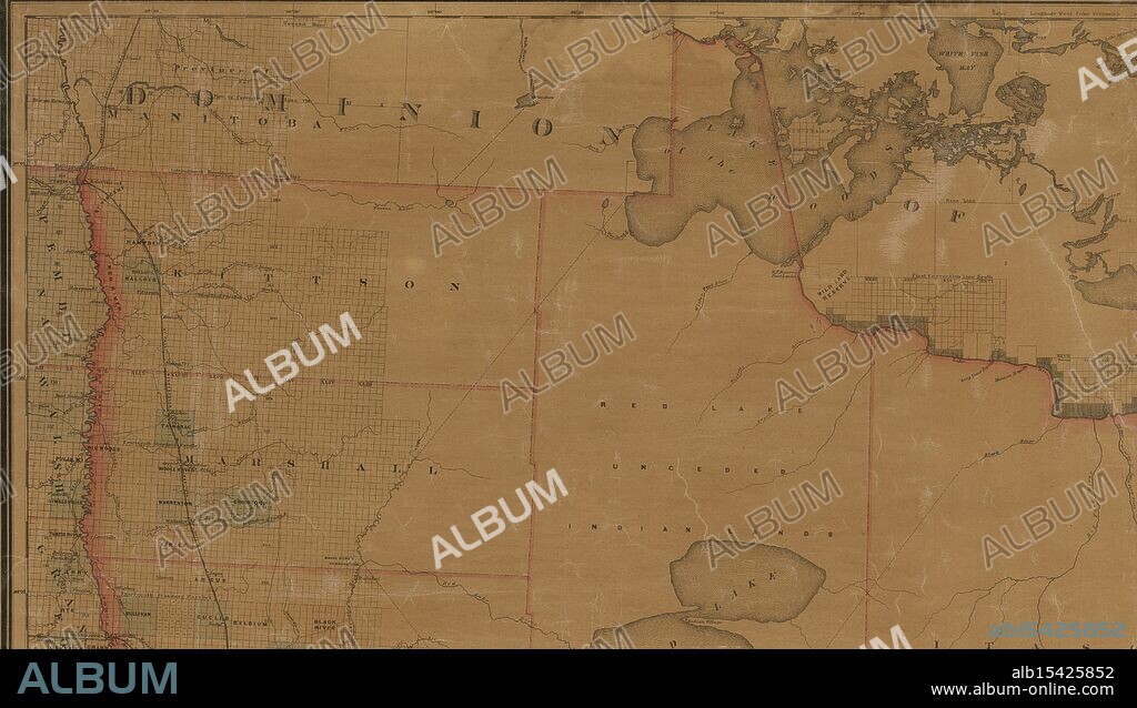 Map of the state of Minnesota and adjacent portions of Wisconsin, Iowa, Dakota and the Dominion of Canada, 1882, Warner & Foote, Date Issued: 1882, Place: Minneapolis, Minn., Publisher: Warner & Foote, Indians of North America, Administrative and political divisions, Extent: 1 map: hand colored, 176 x 151 cm, on sheet 186 x 168 cm, NYPL Map Div. copy isdivided into 8 sheets, 48 x 84 cm, or smaller, Ancient lands unite, Waters flow, borders clarify, Minnesota's birth.