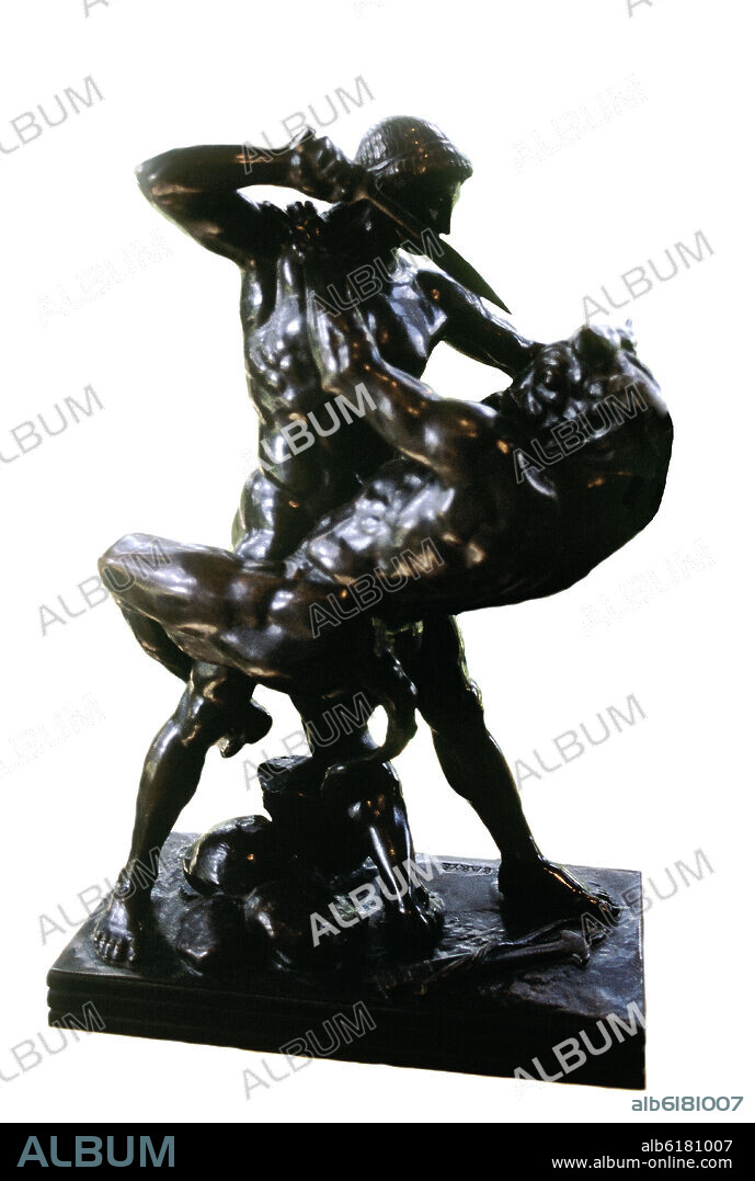 ANTOINE-LOUIS BARYE. TESEO LUCHANDO CON EL MINOTAURO-ESCULTURA EN BRONCE 1846/47.