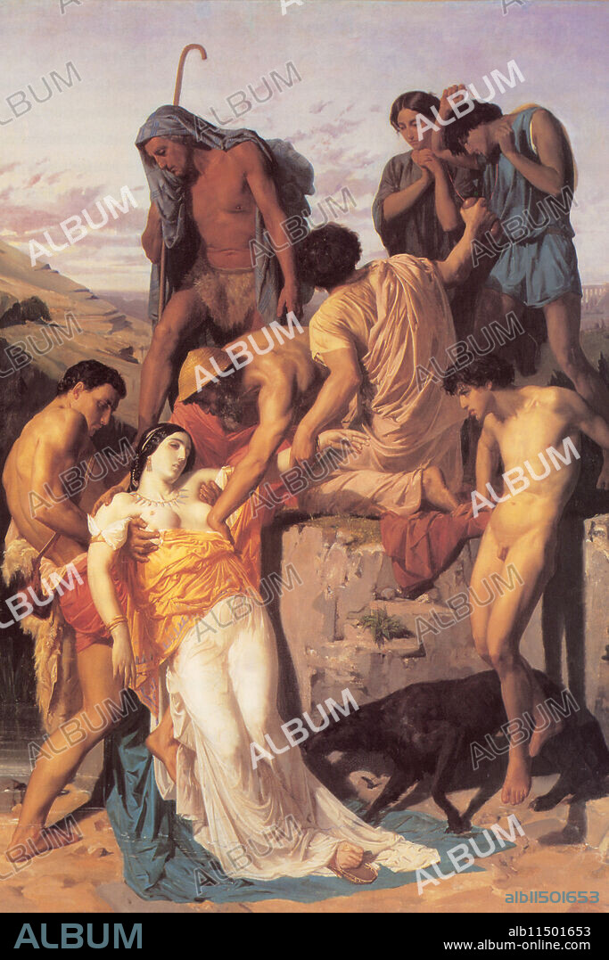 WILLIAM BOUGUEREAU. Zenobia Found by Shepherds on the Banks of the Araxes; Zenobia (240– c. 274 AD) was a 3rd century Syrian queen of the Palmyrene Empire who led a famous revolt against the Roman Empire.  William-Adolphe Bouguereau (30 November 1825 – 19 August 1905) was a French academic painter. In his realistic genre paintings he used mythological themes, making modern interpretations of classical subjects, with an emphasis on the female human body.