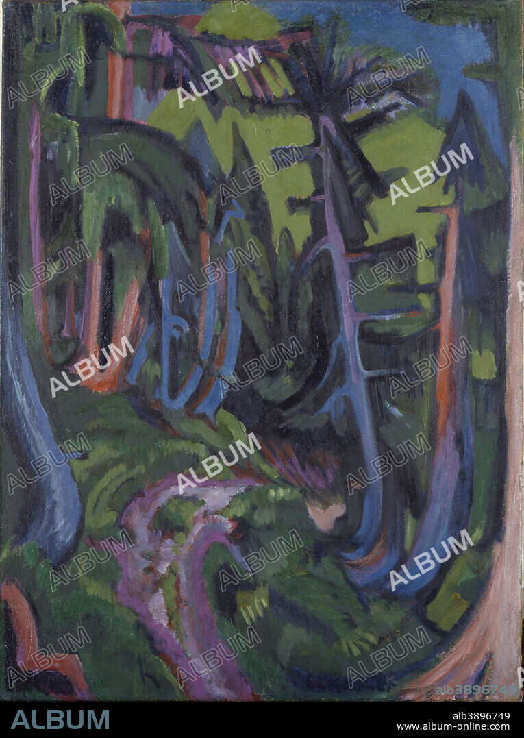 ERNST LUDWIG KIRCHNER. Mountain Forest Path. Date/Period: 1919. Oil on canvas. Width: 75 cm. Height: 100.5 cm.