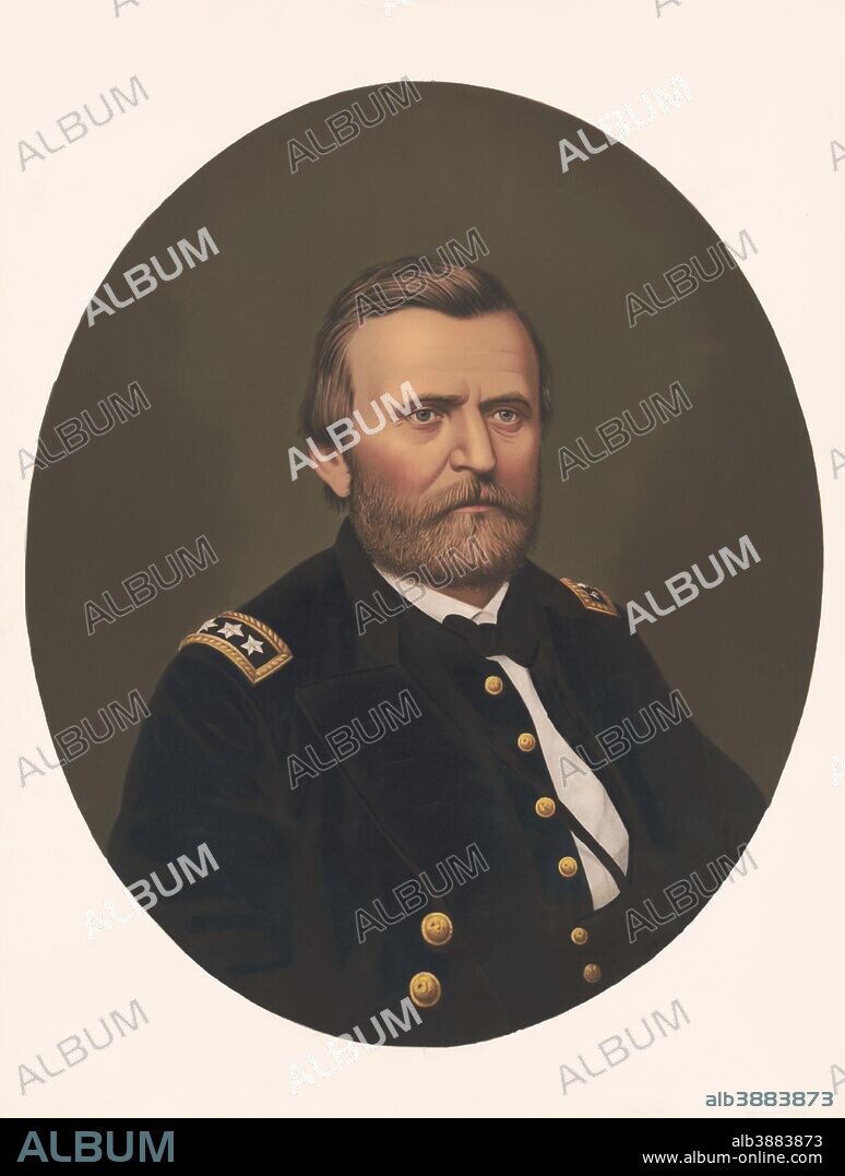 Oval portrait of Major General Ulysses S. Grant wearing uniform, circa 1866. This image has been digitally colorized.