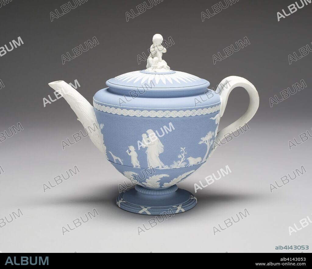 Teapot. Wedgwood Manufactory; England, founded 1759; Etruria, Staffordshire, England. Date: 1775-1780. Dimensions: 20 × 24.1 cm (7 7/8 × 9 1/2 in.). Stoneware (jasperware). Origin: Burslem.