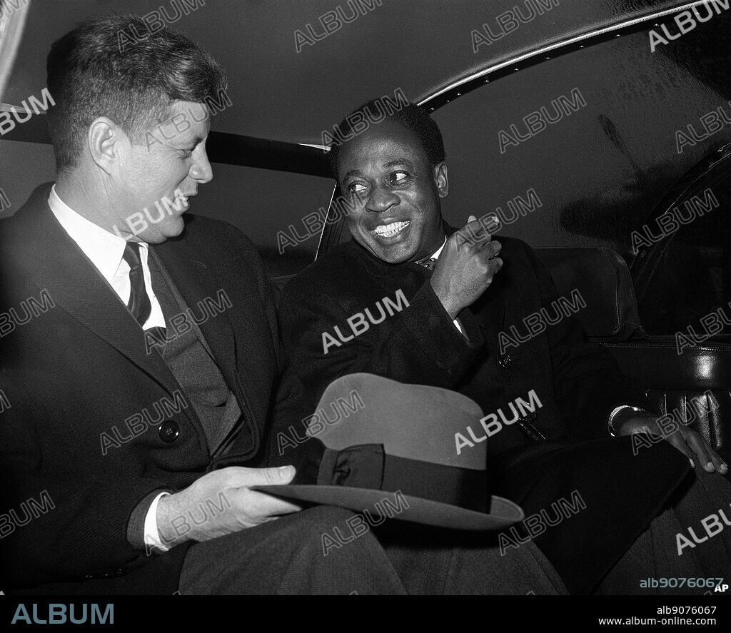 US President John Kennedy with Kwame Nkrumah, President of Ghana in 1961 during Nkrumah's visit to the USA.