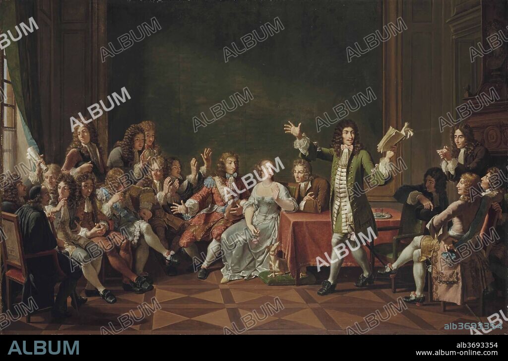 NICOLAS ANDRé MONSIAUX. Molière reading from his comedy "Tartuffe" at the home of Ninon de L'Enclos.