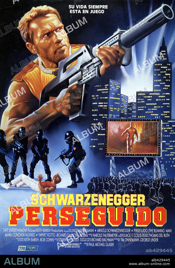 Poster de PERSEGUIDO, 1987 (THE RUNNING MAN), dirigida por PAUL MICHAEL GLASER. Copyright TRI STAR PICTURES.
