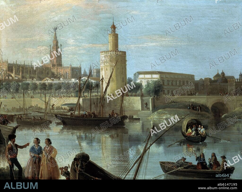 MANUEL BARRON Y CARRILLO (1814-1884). LA TORRE DEL ORO Y LA CATEDRAL DESDE LOS REMEDIOS-H 1840-O/L-37X48CM-.