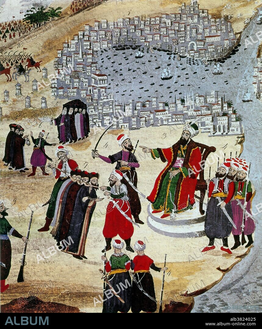 Detail from Fall of Constantinople, 1453 painted by Panagiotis Zografo. Constantinople was the capital of the Eastern Roman Empire, the Latin and the Ottoman Empires. It was founded in AD 330, at ancient Byzantium as the new capital of the Roman Empire by Constantine I. The city was the largest and wealthiest European city of the Middle Ages. An inner wall was erected by Constantine I, and the city was surrounded by a triple wall of fortifications, begun during the 5th century by Theodosius II. The city was built on seven hills as well as on the Bosporus, and thus presented an impregnable fortress enclosing magnificent palaces, domes and towers. The Church of Hagia Sophia, the sacred palace of the emperors, the Hippodrome, and the Golden Gate were among the largest of the many churches, public edifices, and monuments lining the arcaded avenues and squares. Although besieged on numerous occasions by various peoples, it was taken only in 1204 by the army of the Fourth Crusade, in 1261 by Michael VIII, and in 1453 by the Ottoman Sultan Mehmed II. The Ottoman sultans embellished Constantinople with many beautiful mosques, palaces, monuments, fountains, baths, aqueducts and other public buildings.