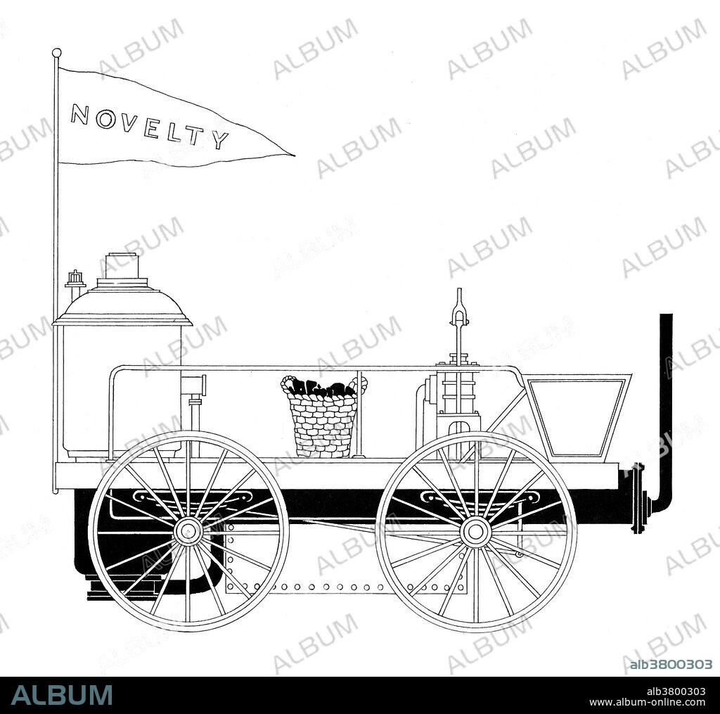 John Braithwaite (March 19, 1797 - September 25, 1870) was an English engineer who invented the first steam fire engine. John Ericsson (July 31, 1803 - March 8, 1889) was a Swedish-American inventor, active in England and the United States, and regarded as one of the most influential mechanical engineers ever. During the late 1820s Ericsson and Braithwaite were working together building horse drawn fire engines with steam pumps. These used a boiler designed by Ericsson and were built in the London works of Braithwaite. In 1829 they constructed for the Rainhill experiments the locomotive engine, The Novelty. This engine was the first that ever ran a mile within a minute (56 seconds). The Novelty was an 0-2-2WT locomotive and is regarded as the very first tank engine. It had a unique design of boiler and a number of other novel design features. Unfortunately, several of the major components had significant design weaknesses which ultimately resulted in its failure at the Trials.