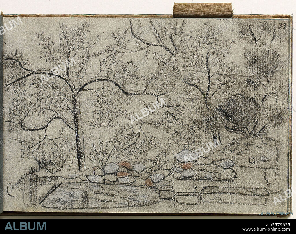 JOAN MIRÓ FERRÀ. Joan Miró / Cornudella. Paisaje con árboles. Carboncillo, sanguina y lápiz Conté sobre papel, 14,6 x 21,9 cm.