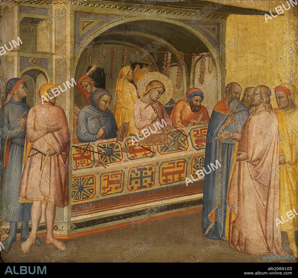 MAESTRO DE LA MADONNA DE LA MISERICORDIA. Maestro de la Madonna della Misericordia / 'San Eloy en el taller de orfebrería', Hacia 1370, Escuela Italiana, Dorado; Témpera sobre Tabla, 35 cm x 39 cm, P02841.