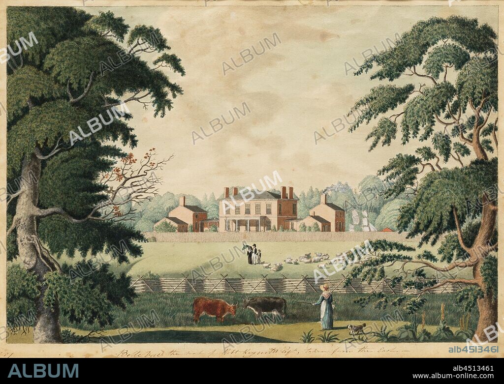 Catherine Reynolds, Canadian, 1784-1864, Belle Vue, the Seat of Robert Reynolds, Esquire taken from the East, 19th century, watercolor, pen and ink on paper, Sheet: 10 × 14 1/4 inches (25.4 × 36.2 cm).