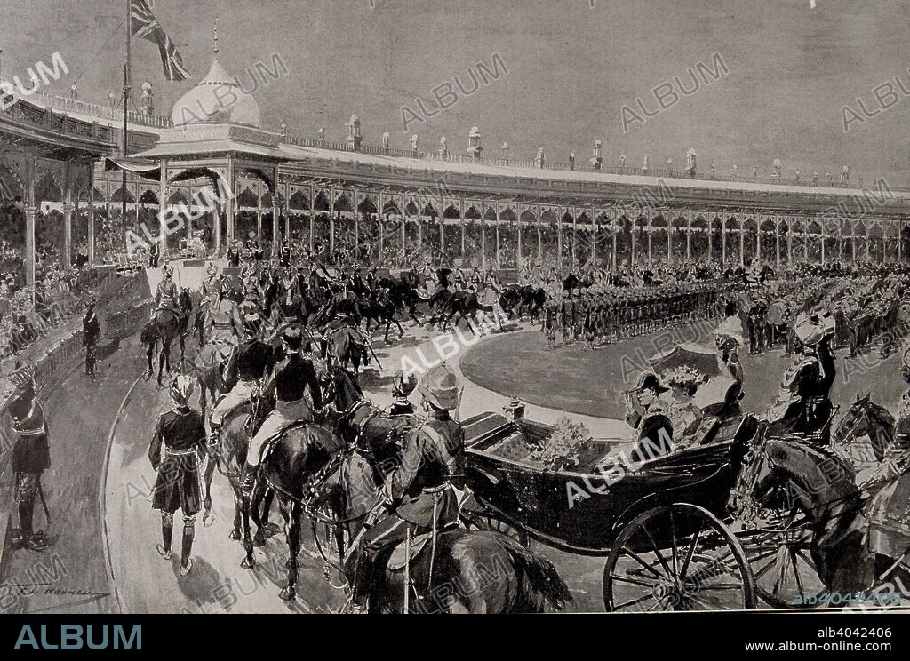 EDUARDO VII.- REY DE GRAN BRETAÑA E IRLANDA.- 1841-1910. HIJO MAYOR Y SUCESOR DE LA REINA VICTORIA. "CORONACION DE EDUARDO VII DE INGLATERRA EN EL DURBAR (ANFITEATRO) DE DELHI (INDIA) DONDE SU MADRE SE PROCLAMO EMPERATRIZ DE LA INDIA GRABADO AÑO 1903.