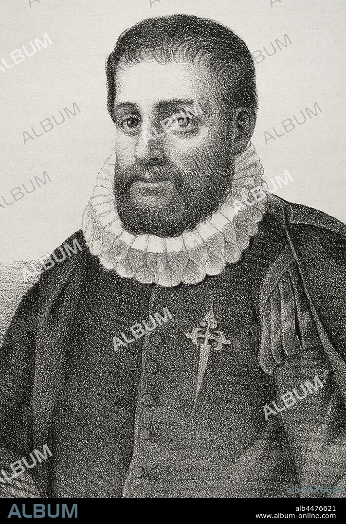 Hernán Núñez de Toledo y Guzmán (1475-1553). Latinista, helenista y humanista español, conocido por el Comendador Griego, el Pinciano o Fredenandus Nunius Pincianus. Dibujo por Llanta. Detalle. Litografía. Crónica General de España, Historia Ilustrada y Descriptiva de su Provincias. Tomo Asturias y León, 1867.
