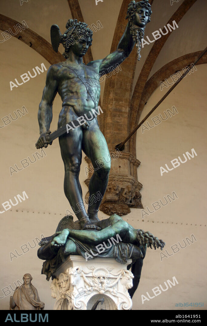 Perseus with the Head of Medusa', 1554, by Benvenuto Cellini (1500-1571) Italian goldsmith and sculptor. Logia dei Lanzi, Florence, Italy.