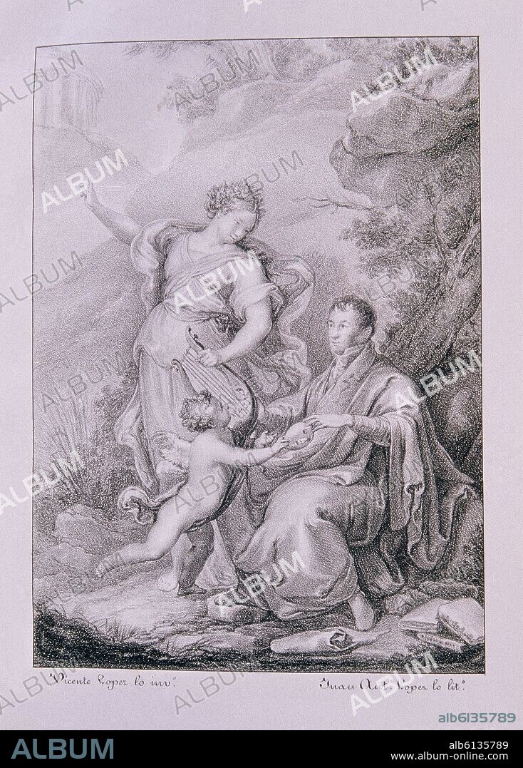 VICENTE LOPEZ PORTAÑA. GRABADO-ORIGENES DEL TEATRO ESPANOL-TOMO I-(JUAN ANTONIO LOPEZ LO LITOGRAFIO).