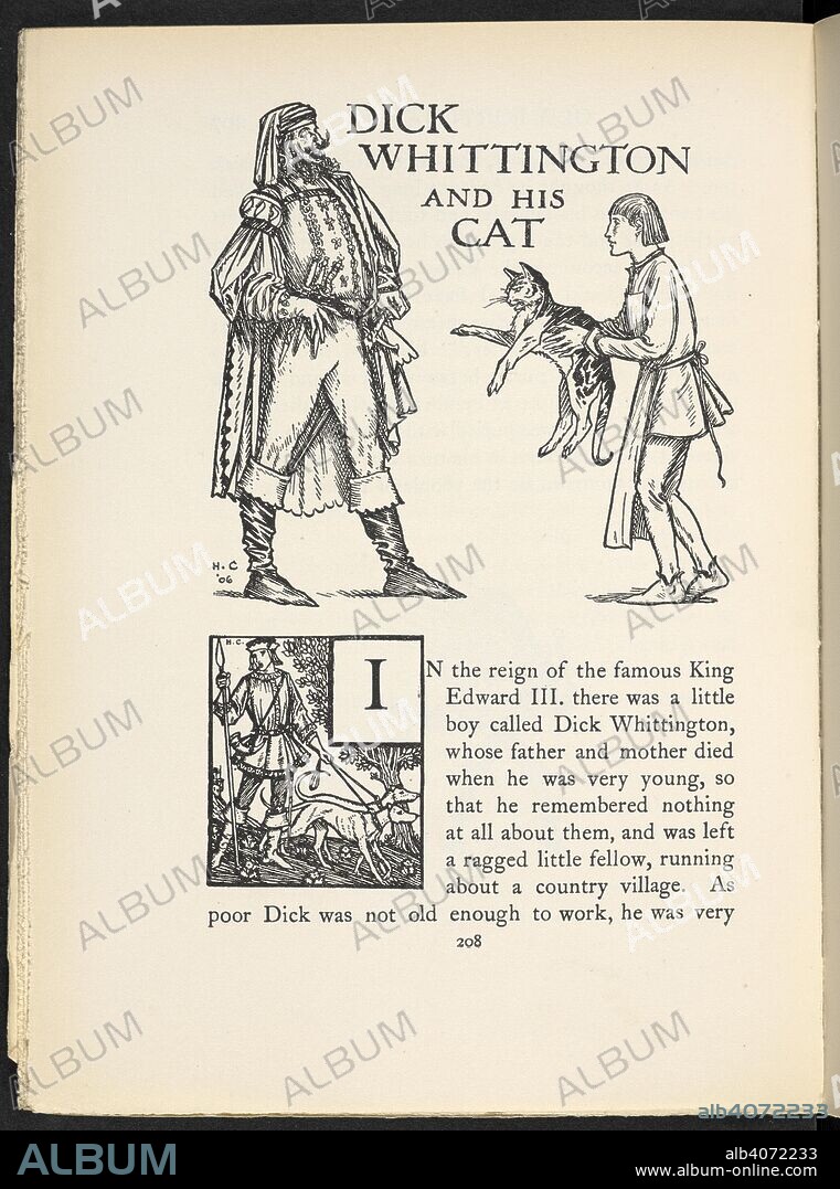 Dick Whittington and his cat. Fairy-Gold: a book of old English fairy tales, chosen by Ernest Rhys, illustrated by Herbert Cole. London : J. M. Dent & Co., 1906. Source: 12411.d.22 page 208.
