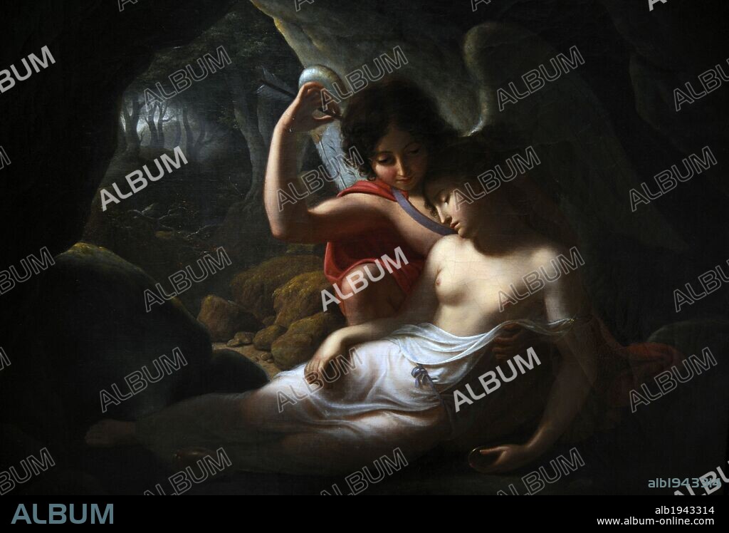 MITOLOGIA CLASICA. Cupido despierta a Psique con la punta de la flecha, 1815. Pintura de Christian Gottlieb Kratzenstein-Stub (1783-1816). Museo Carlsberg Glyptotek. Copenhague. Dinamarca.