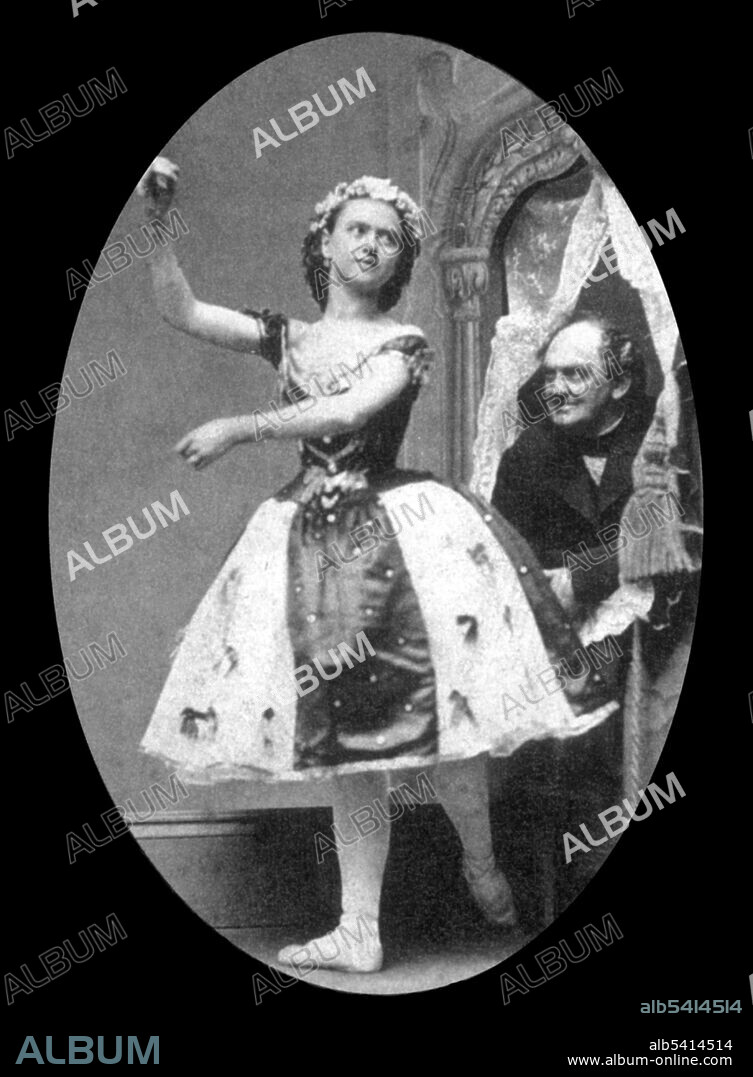 In 1864, one  the featured performers at Barnum's American Museum was the dancer Ernestine de Faiber. To publicize her performances, de Faiber posed for this photograph with the showman. Phineas Taylor (P. T.) Barnum (July 5, 1810 - April 7, 1891) was an American showman and businessman. In 1841, he opened Barnum's American Museum with a changing series of live acts and curiosities, including albinos, giants, midgets, jugglers, magicians, exotic women, detailed models of cities and famous battles, and, eventually, a menagerie of animals. No photographer credited, 1864 (cropped and cleaned).