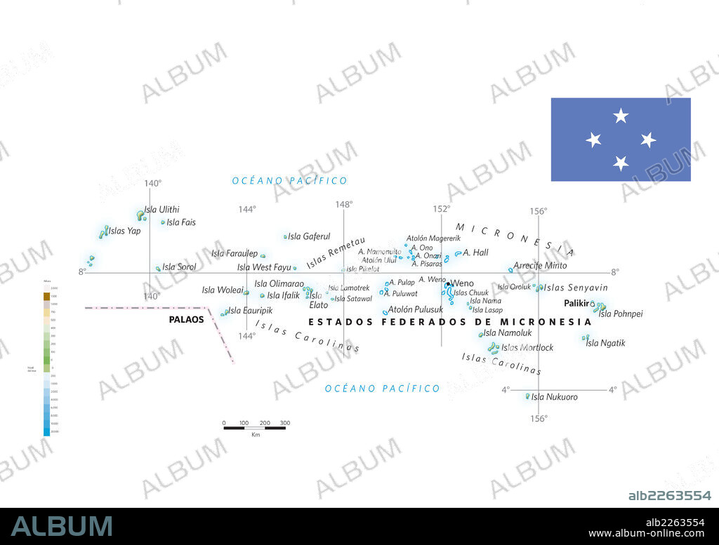 MICRONESIA. Mapa físico y político de Micronesia.
