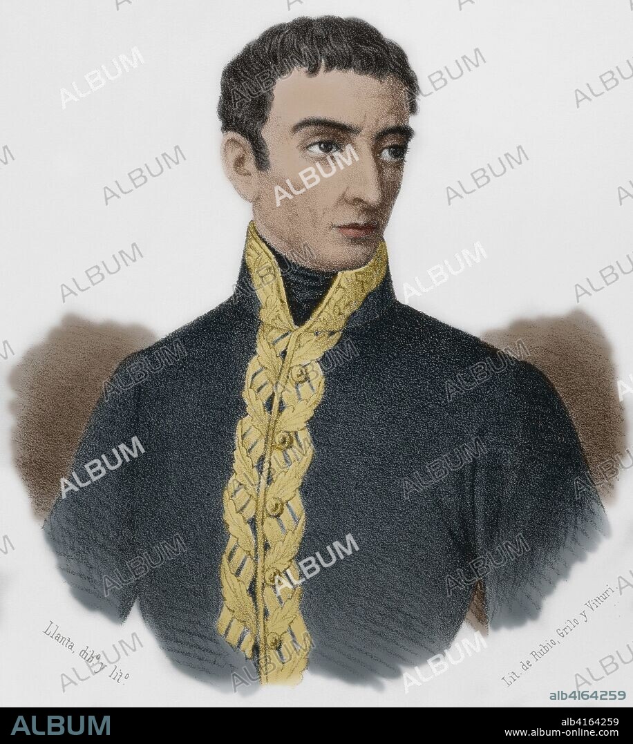Joaquin Iba–ez, Baron de Eroles (1784-1825). Noble, political and Spanish military. Lithography. Later colouration. Cronica General de Espa–a, Historia Ilustrada y Descriptiva de sus Provincias. Catalonia. 1866.