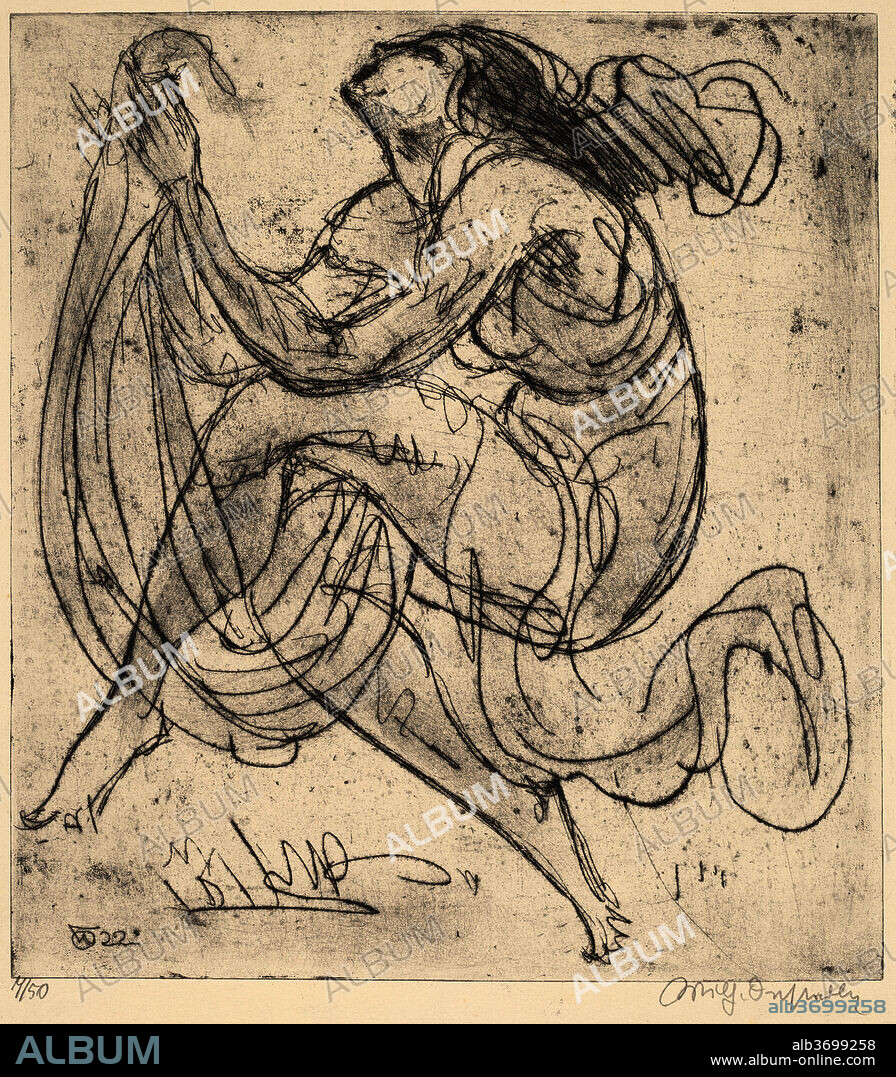 WILHELM OESTERLE. Dancing. Dated: 1922. Dimensions: plate: 30.5 × 27.4 cm (12 × 10 13/16 in.)  sheet: 38.5 × 35.1 cm (15 3/16 × 13 13/16 in.). Medium: drypoint printed with plate tone on wove cream paper.
