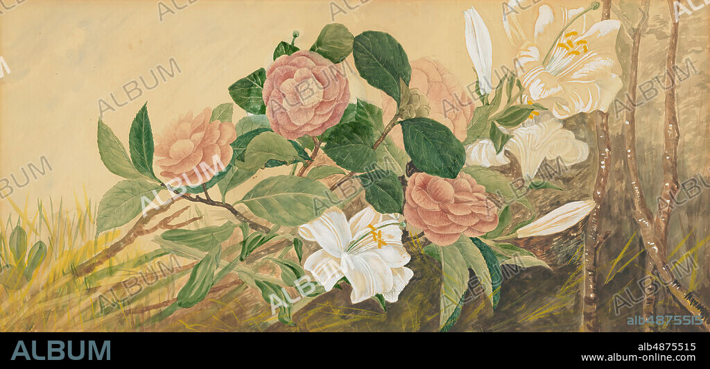 Henrietta Benson Homer, Flower Piece: Wild Roses and Lilies, n.d., watercolor over graphite on brown wove paper, 10 1/16 in. x 21 5/8 in. (25.5 cm x 54.93 cm).
