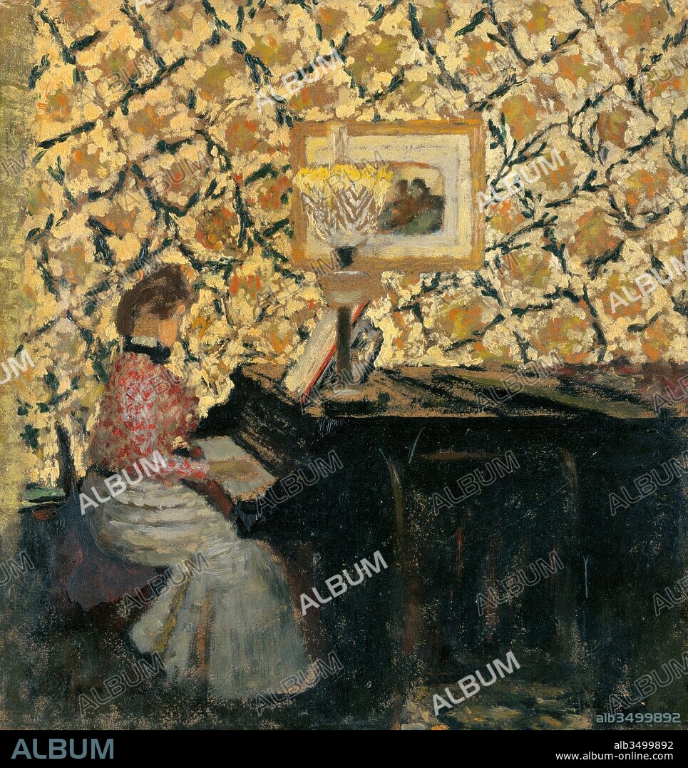 EDOUARD VUILLARD. Misia at the Piano, 1895 or early 1896, Oil on cardboard, 10 1/4 x 9 13/16 in. (26 x 25 cm), Paintings, Édouard Vuillard (French, Cuiseaux 1868–1940 La Baule).