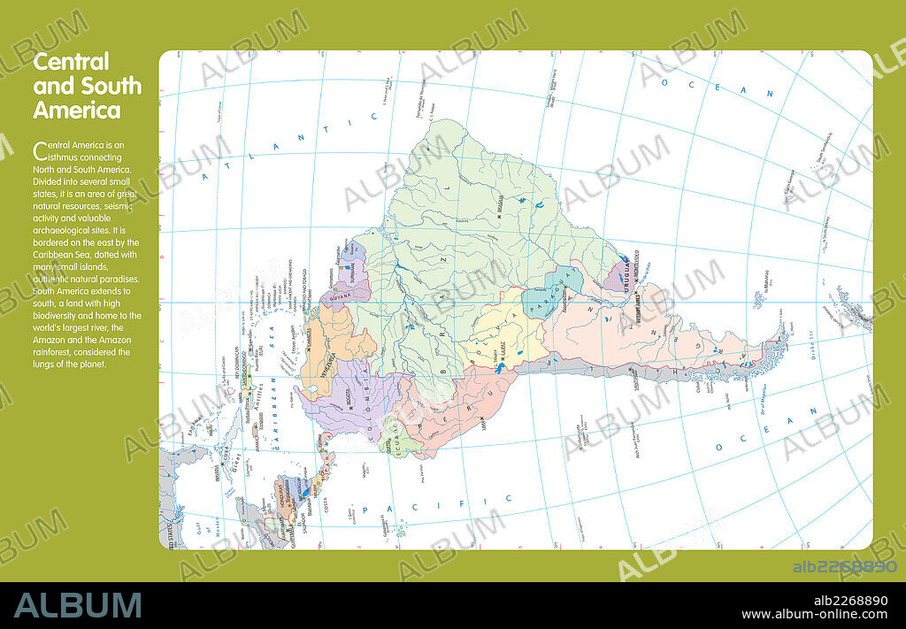América Central y del Sur. Infografía-mapa político de América Central y del Sur.
