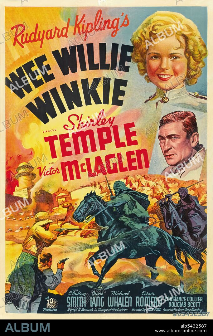 SHIRLEY TEMPLE y VICTOR McLAGLEN en LA MASCOTA DEL REGIMIENTO, 1937 (WEE WILLIE WINKIE), dirigida por JOHN FORD. Copyright 20TH CENTURY FOX.