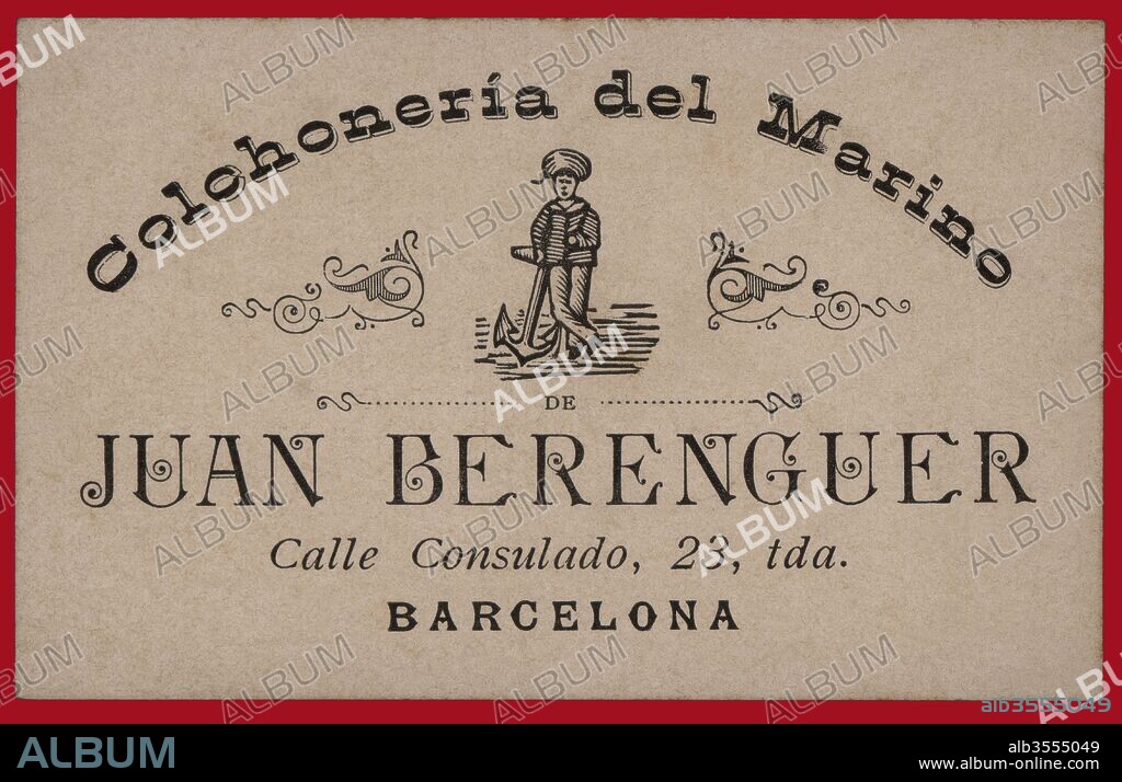 Publicidad. Colchonería del Marino de Juan Berenguer. Barcelona, año 1890.