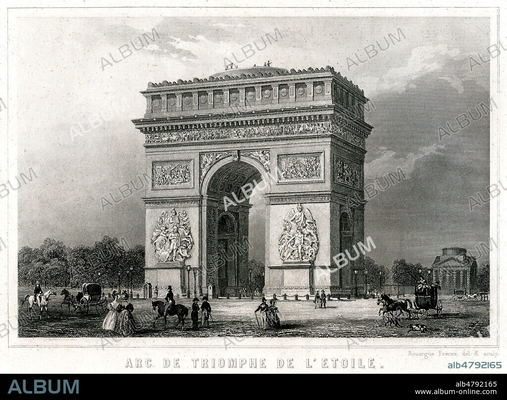 Arc de Triomphe de l'Etoile. Illustration de 1847 par ROUARGUE Freres pour Histoire Physique, civile et morale de Paris par Jacques Antoine DULAURE (1755-1835). Credit : Collection Jonas/Kharbine-Tapabor.