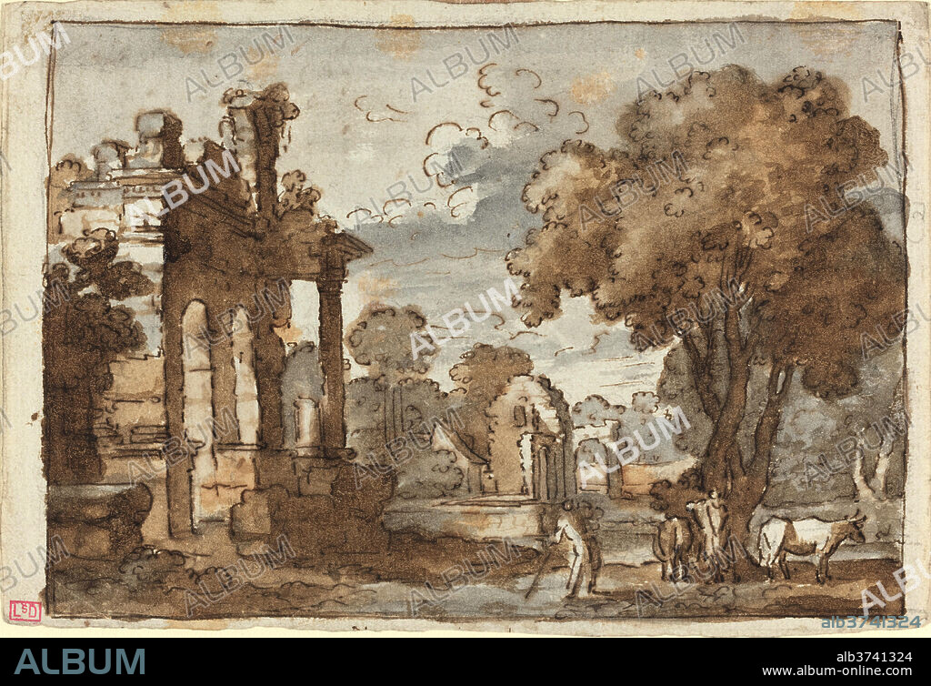 STYLE OF CLAUDE LORRAIN. Landscape. Dimensions: overall (approximate): 14.6 x 21.3 cm (5 3/4 x 8 3/8 in.). Medium: pen and brown ink and watercolor.