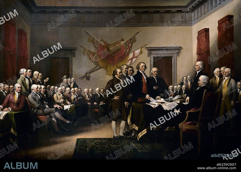 Declaration of Independence by John Trumbull (1756–1843), John Trumbull's painting, shows the five-man drafting committee of the Declaration of Independence presenting their work to the Congress. The original hangs in the US Capitol rotunda.