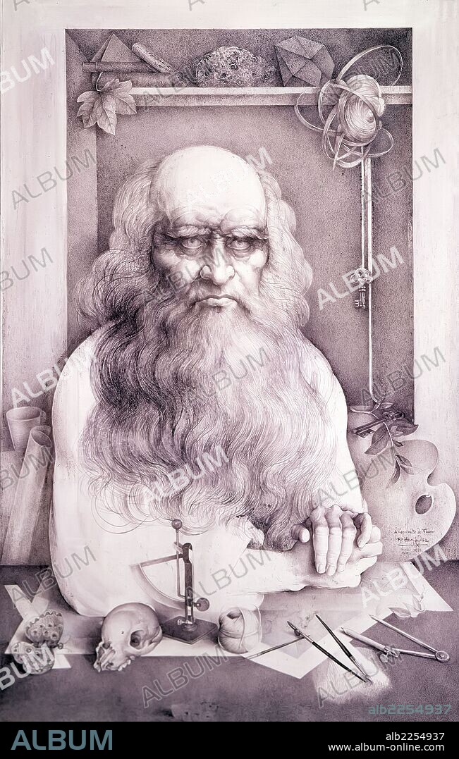 LEONARDO DA VINCI. PINTOR ITALIANO. 1452 - 1519. GRABADO RETRATO DE FRANCISCO HERNANDEZ.