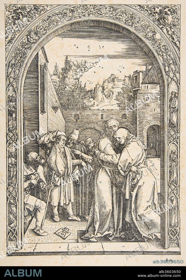 ALBRECHT DÜRER. Joachim and Anna at the Golden Gate, from The Life of the Virgin. Artist: Albrecht Dürer (German, Nuremberg 1471-1528 Nuremberg). Dimensions: sheet: 17 3/8 x 11 13/16 in. (44.1 x 30 cm)
image: 11 11/16 x 8 1/8 in. (29.7 x 20.6 cm). Date: ca. 1504.