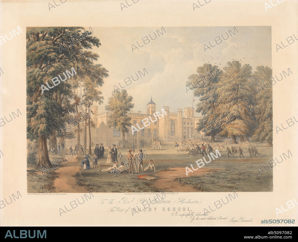 View of Rugby School, George Barnard, 18071890, British, c.1845, Colored lithograph, Sheet: 13 1/2 x 20in. (34.3 x 50.8cm).