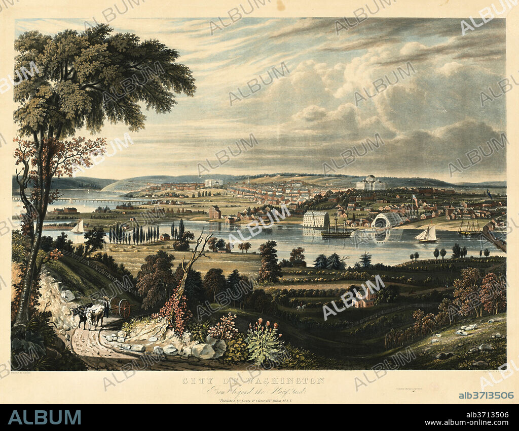 WILLIAM JAMES BENNETT AFTER GEORGE COOKE. City of Washington: From beyond the Navy Yards. Dated: published 1834. Dimensions: sheet (trimmed within plate mark): 53.6 x 70 cm (21 1/8 x 27 9/16 in.). Medium: hand-colored aquatint with touches of engraving  on wove paper.
