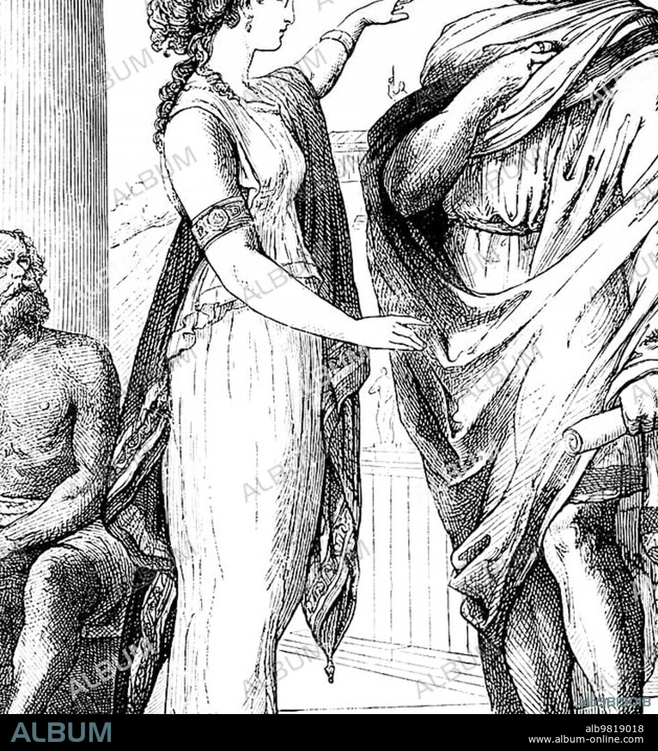 Aspasia and Pericles, Athens, ancient Greece, portrait, love, feeling, friendship, admiration, life companions, important woman, year 445 B.Cht. History, historical illustration 1894
