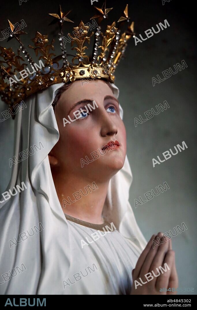 Saint Pierre cathedral. Crowned Virgin Mary statue. Annecy. France.