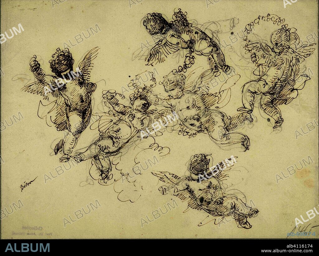 Six floating cherubs with floral wreaths. Draughtsman: Giuseppe Bernardino Bison. Dating: 1772 - 1844. Measurements: h 193 mm × w 256 mm.
