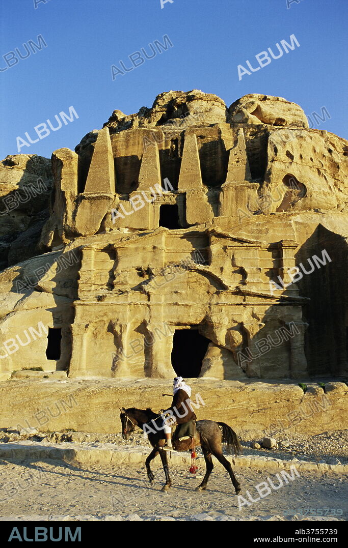 Rock cut tombs at Nabatean archaeological site, Petra, UNESCO World Heritage Site, Jordan, Middle East.