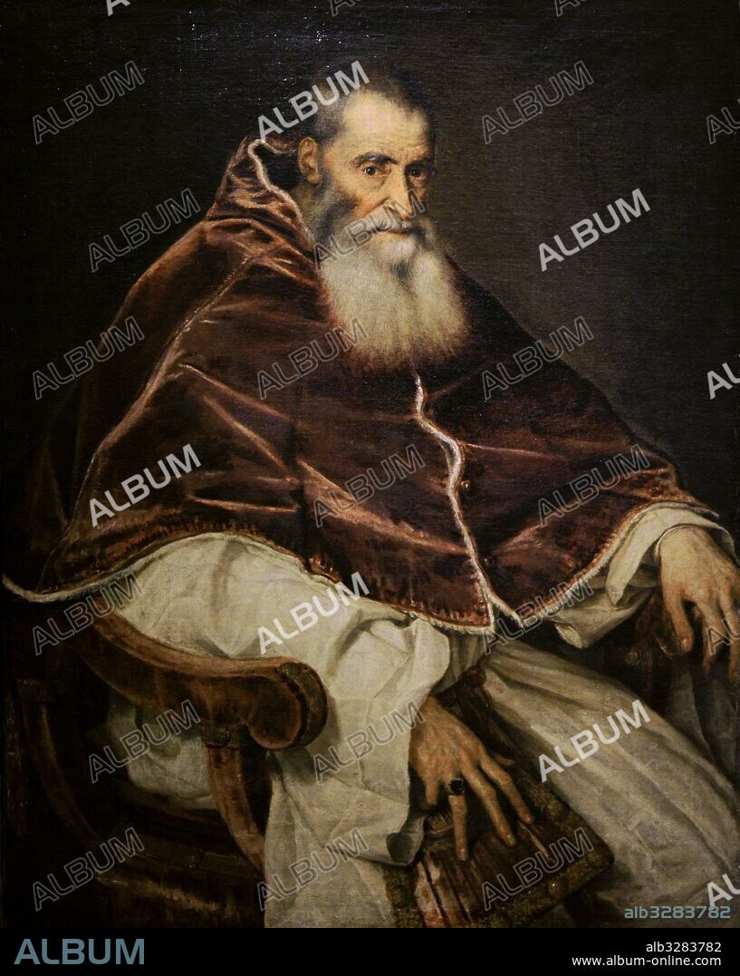 Pablo III (1468-1549). Papa italiano, de nombre Alessandro Farnese. Pablo III a cabeza descubierta, hacia 1543. Retrato por Vecellio di Gregorio Tiziano (h.1490-1576). Colección Farnese. Museo de Capodimonte. Nápoles. Italia.
