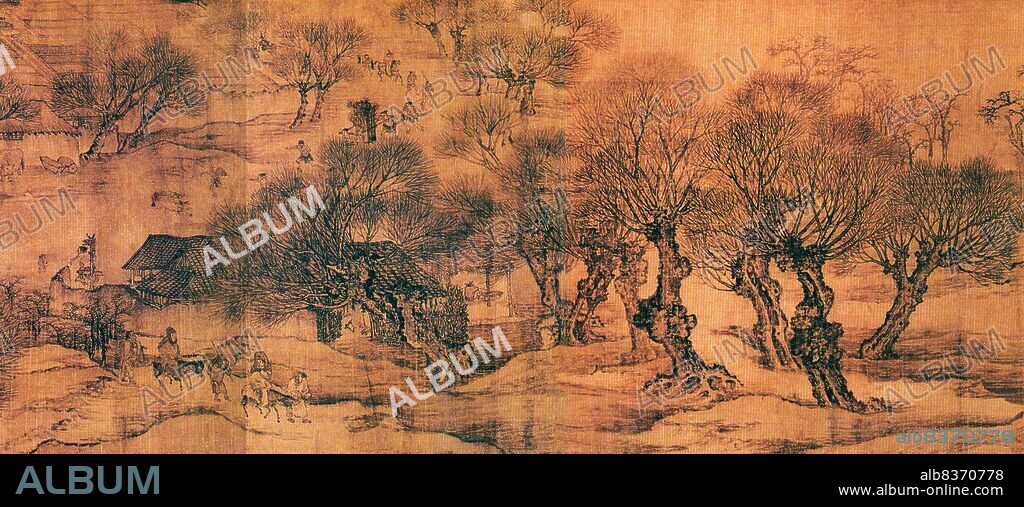 'Along the River During the Qingming Festival' is a painting by the Song dynasty artist Zhang Zeduan (10851145). It captures the daily life of people and the landscape of the Northern Song capital, Bianjing, today's Kaifeng. The theme is said to celebrate the festive spirit and worldly commotion at the Qingming Festival, rather than the holiday's ceremonial aspects, such as tomb sweeping and prayers.<br/><br/>. Successive scenes reveal the lifestyle of all levels of the society from rich to poor as well as different economic activities in rural areas and the city, and offer glimpses of period clothing and architecture. The scroll is 25.5 centimetres (10.0 inches) in height and 5.25 meters (5.74 yards) long. In its length there are 814 humans (of whom only 20 are women), 28 boats, 60 animals, 30 buildings, 20 vehicles, 8 sedan chairs, and 170 trees. The countryside and the densely populated city are the two main sections in the picture, with the river meandering through the entire length.<br/><br/>. The original painting is celebrated as the most celebrated work of art from the Song dynasty.