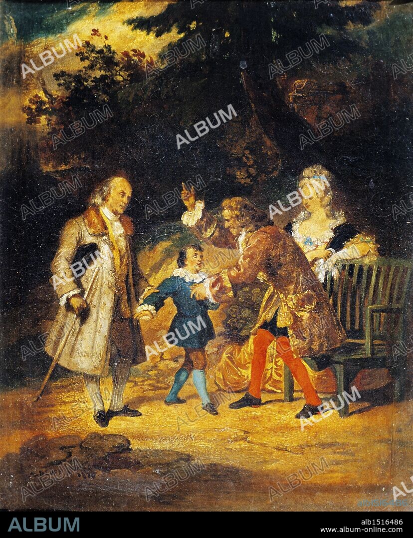 Achille Deveria (1800-1857), Voltaire (1694-1778) Welcoming Franklin (1706-1790) and his Nephew, 1826.