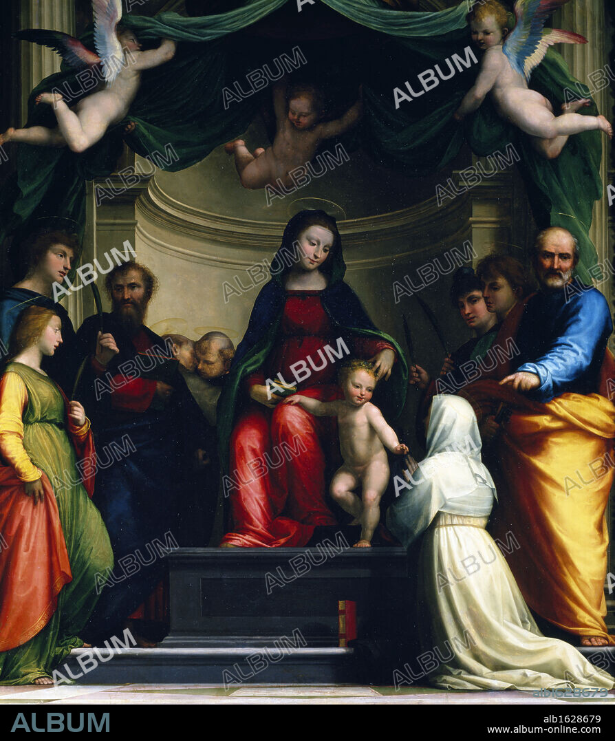 FRA BARTOLOMEO. Mystic Marriage of Saint Catherine of Siena,  with Eight Saints by Fra Bartolommeo,  1511,  (1472-1517),  France,  Paris,  Musee du Louvre.