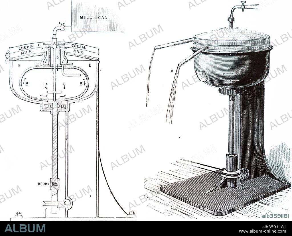 Engraving depicting Gustaf de Laval's centrifugal cream separator. Gustaf de Laval (1845-1913) a Swedish engineer and inventor. Dated 19th Century.