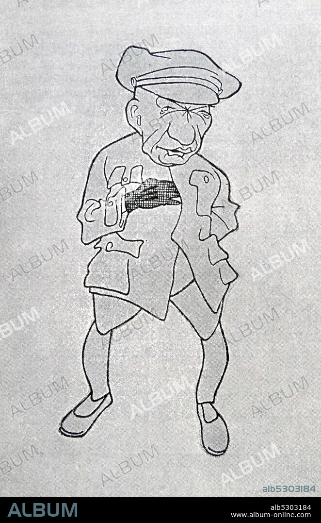 Satirical cartoon showing Alexander Fyodorovich Kerensky (1881 – 1970) Russian lawyer and revolutionary. key political figure in the Russian Revolution of 1917. After the February Revolution of 1917, he joined the newly formed Russian Provisional Government, first as Minister of Justice, then as Minister of War, and after July as the government's second Minister-Chairman. A leader of the moderate-socialist Trudovik faction of the Socialist Revolutionary Party, he was also vice-chairman of the powerful Petrograd Soviet. On 7 November, his government was overthrown by the Lenin-led Bolsheviks in the October Revolution.