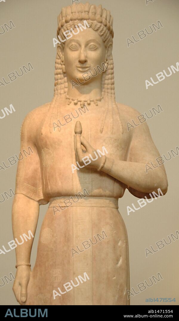 GREEK ART. Archaic period. Greece. KORE in marble by ARISTION (550-540 BC). Crowned the tomb of  PHRASIKLEIA. Found in Merenda (Attica). Detail. National Archaeological Museum.Athens.